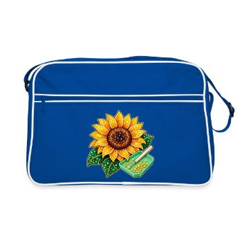 Diamond Painting Motiv - Funkelnde Sonnenblume - Retro Tasche - Blau/Weiß - Vorne