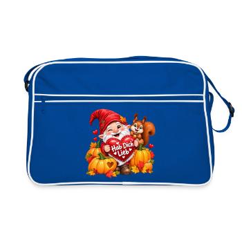 Herbstgnom Hab Dich Lieb - Retro Tasche - Blau/Weiß - Vorne