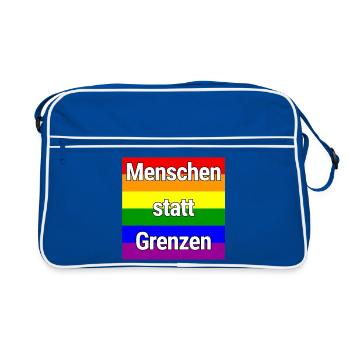MENSCHEN STATT GRENZEN REGENBOGEN STATEMENT - Retro Tasche - Blau/Weiß - Vorne