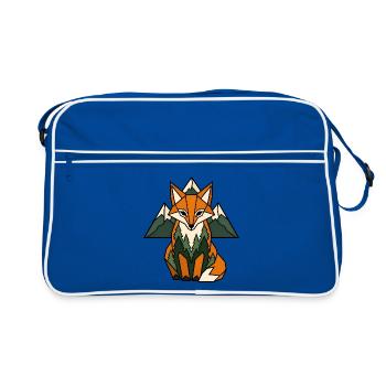 Fuchs Berge Tannen Geometrisch Natur Vektor Shirt - Retro Tasche - Blau/Weiß - Vorne