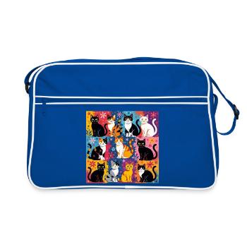Katzenkunst "Bunt und Floral" - Retro Tasche - Blau/Weiß - Vorne