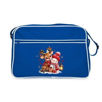 Winterfreunde Reh Schneemann - Retro Tasche - Blau/Weiß - Vorne