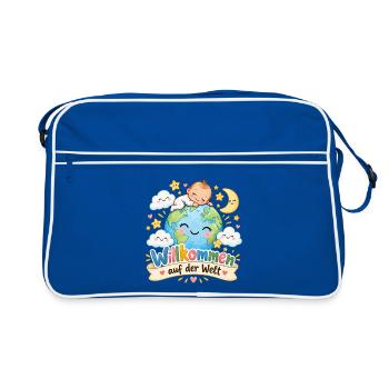 Willkommen auf der Welt Baby - Retro Tasche - Blau/Weiß - Vorne