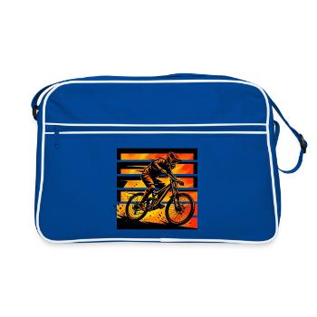 Retro Extreme Downhill Mountainbike Sunset Tee - Retro Tasche - Blau/Weiß - Vorne
