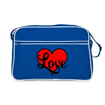 Red heart with text 'Love' - Retro Bag - blue/white - Front