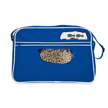 Dicke Robbe träumt von Fisch / Chubby Seal I - Retro Tasche - Blau/Weiß - Vorne