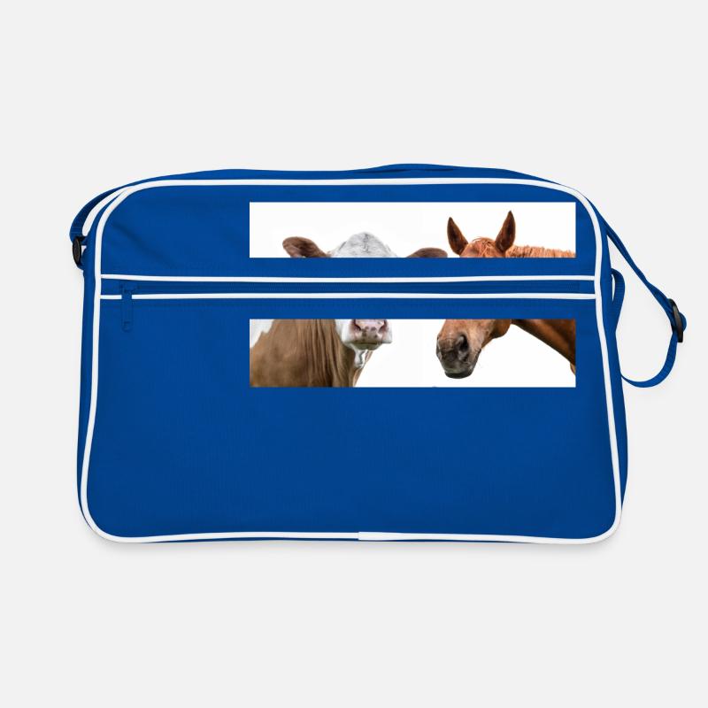 Kuh und Pferd - Retro Tasche - Blau/Weiß