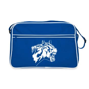 Lustiges Pferd Portrait Pferde Reiter Wilsigns - Retro Tasche - Blau/Weiß - Vorne