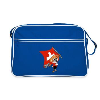 Schweiz Fan Hund - Retro Tasche - Blau/Weiß - Vorne