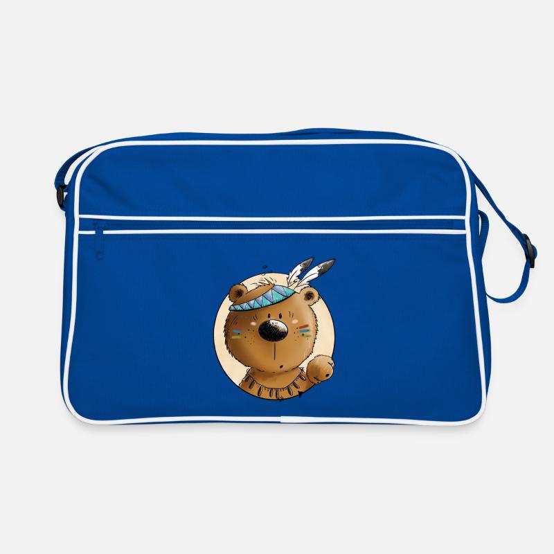 Indianer Bär - Retro Tasche - Blau/Weiß