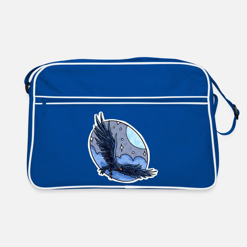 Rabe im Flug vor Nachthimmel - Retro Tasche - Blau/Weiß