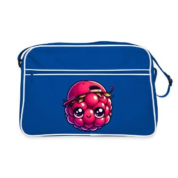 Entzückende Himbeere mit Kappe - Retro Tasche - Blau/Weiß - Vorne