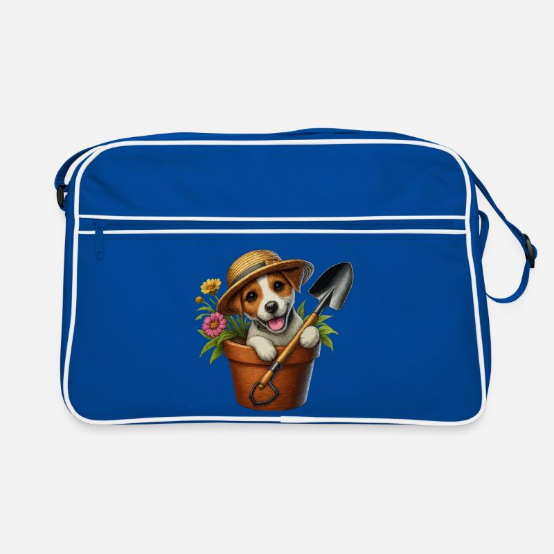 Jack Russell Terrier Blumentopf Gartendesign Retro Tasche