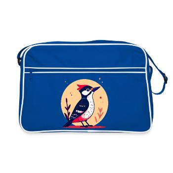 Buntspecht mit roter Haube - Retro Tasche - Blau/Weiß - Vorne