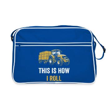 Traktor Spruch So rolle ich - Retro Tasche - Blau/Weiß - Vorne
