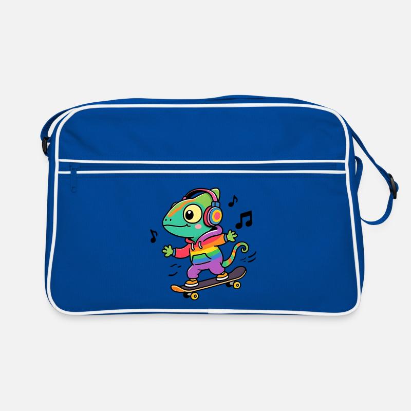 Regenbogen-Chamäleon auf Schlittschuh - Retro Tasche - Blau/Weiß
