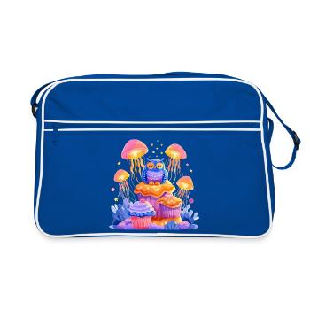 Chouette fantastique de la forêt sur champignon - Sac Retro - bleu/blanc - Devant