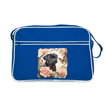 Carlin noir avec papillon - Sac Retro - bleu/blanc - Devant