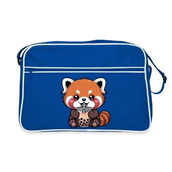 Red Panda Drinking Bubble Tea Kawaii - Retro Bag - blue/white - Front