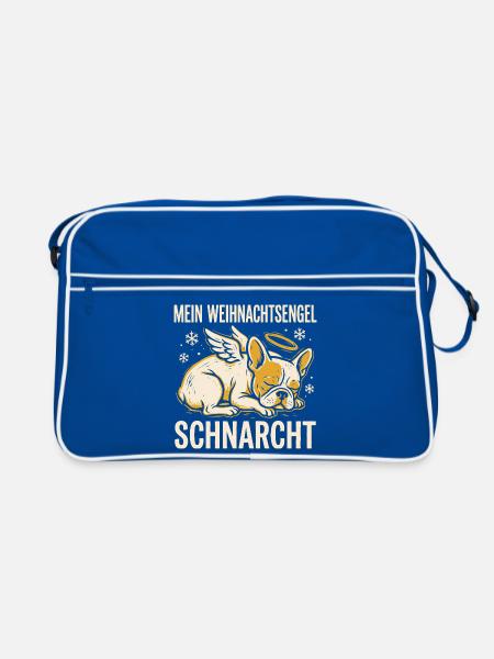 Mein Weihnachtsengel schnarcht - Frenchie - Retro Tasche - Blau/Weiß