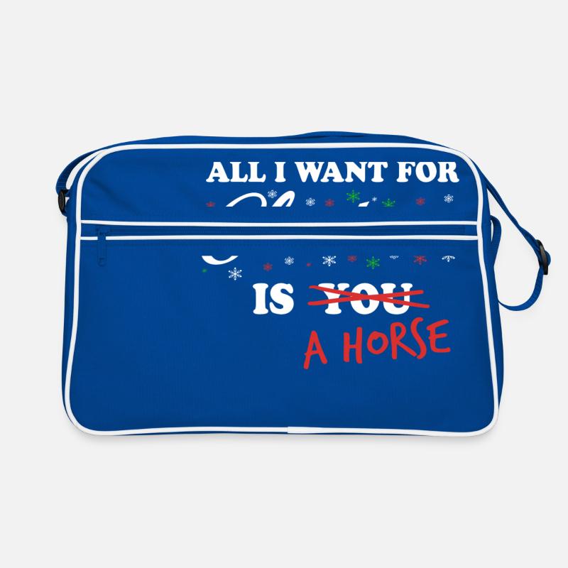 Zu Weihnachten möchte ich ein Pferd a Horse - Retro Tasche - Blau/Weiß