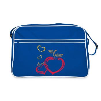 Two apples in heart shape, autumn, fruits, love. - Retro Bag - blue/white - Front