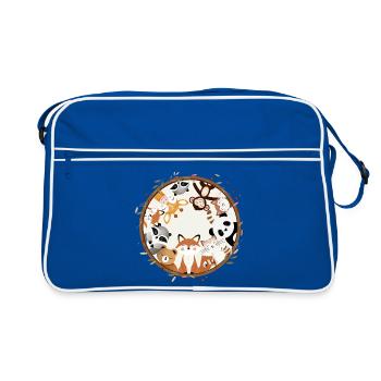 Circle full of cute animals like fox, panda,raccoon - Retro Bag - blue/white - Front