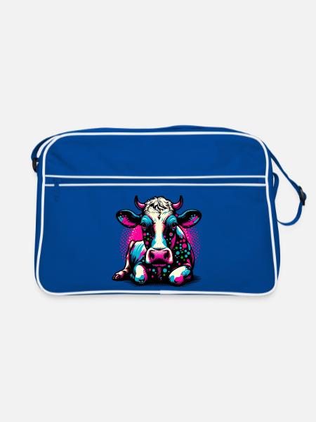 Kuh - Retro Tasche - Blau/Weiß