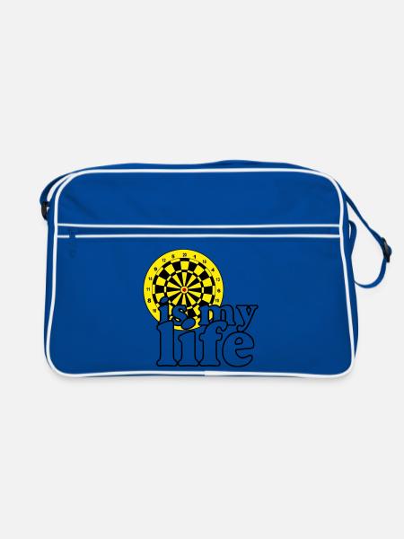 Dart, Dartpfeil, Darts, Shirt , Dart is my life - Retro Tasche - Blau/Weiß - Vorne