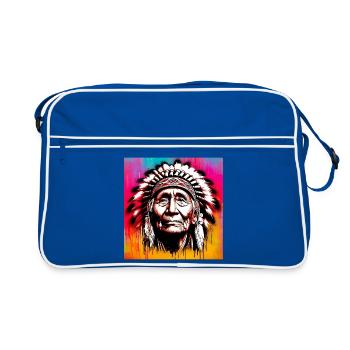 Amerikanisch, Indianer, Amerikaner - Retro Tasche - Blau/Weiß - Vorne