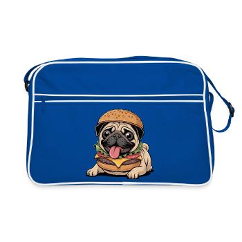 Drôle de carlin en tant que monstre d’Halloween, cheeseburger - Sac Retro - bleu/blanc - Devant