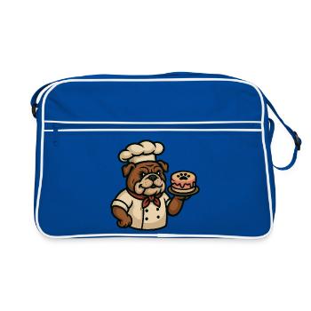 Chef Bulldog tenant un gâteau de patte dessin animé - Sac Retro - bleu/blanc - Devant