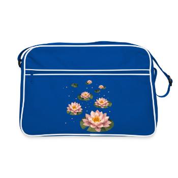 Several polygonal water lilies on green leaves - Retro Bag - blue/white - Front