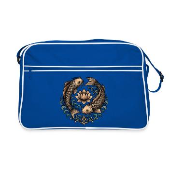 Koi and Lotus Circle Harmony Tattoo - Retro Bag - blue/white - Front
