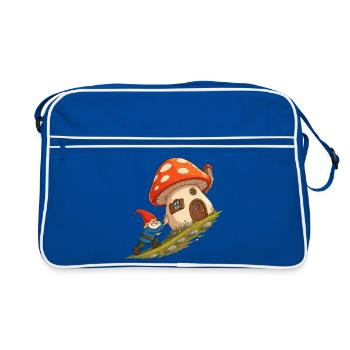 Mushroom house gnome pulls house - Retro Bag - blue/white - Front