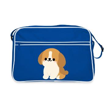 Charmanter Spaniel - Retro Tasche - Blau/Weiß - Vorne