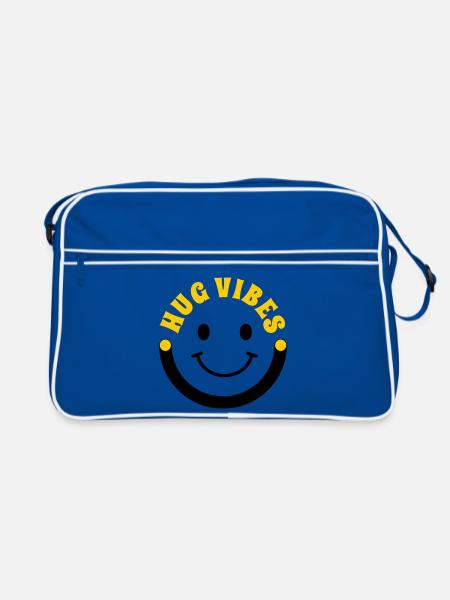 Minimalist Hug Vibes – Typography with Smile Curve - Retro Bag - blue/white - Front