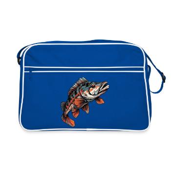 Fisch Barsch Bunt Illustration - Retro Tasche - Blau/Weiß - Vorne