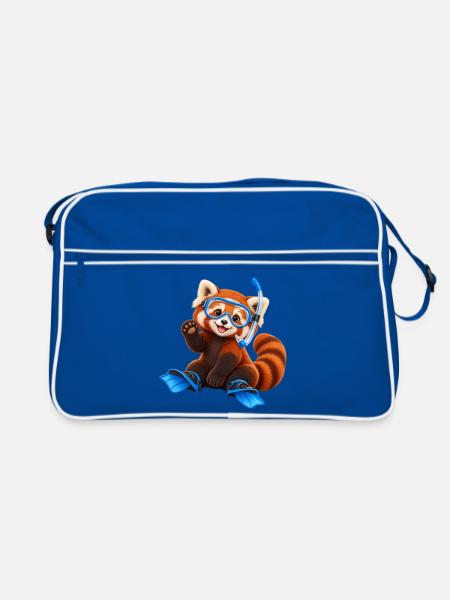 Tauchender Red Panda - Retro Tasche - Blau/Weiß