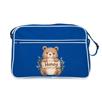Niedlicher Bär mit Honey-Schild - Retro Tasche - Blau/Weiß - Vorne