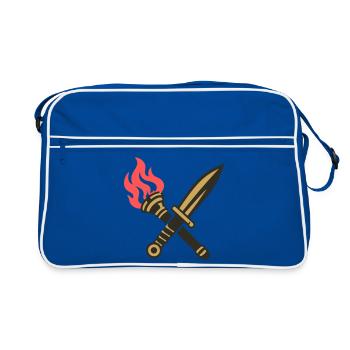Schwert Fackel Wappen Logo - Retro Tasche - Blau/Weiß - Vorne