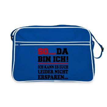 Da bin ich Ich bin da Sprüche Mann Frau Büro - Retro Tasche - Blau/Weiß - Vorne