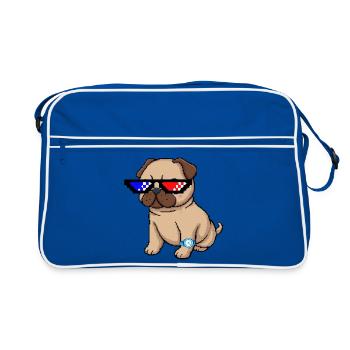 Pixel Shades Pug - Retro Tasche - Blau/Weiß - Vorne