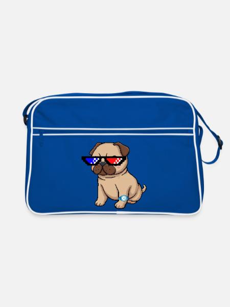 Pixel Shades Pug - Retro Tasche - Blau/Weiß