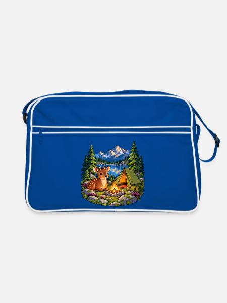 Pudu am Bergsee-Zeltlager - Retro Tasche - Blau/Weiß