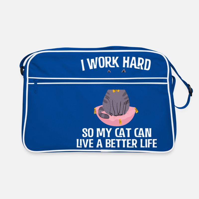 Lustige Katze - Retro Tasche - Blau/Weiß