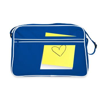 yellow notepad, sticky note, heart, love - Retro Bag - blue/white - Front