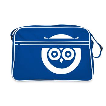 Eule mit großen Augen - Retro Tasche - Blau/Weiß - Vorne