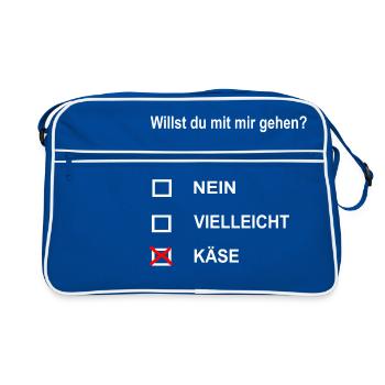 Willst du mit mir gehen? lustige Geschenkidee - Retro Tasche - Blau/Weiß - Vorne