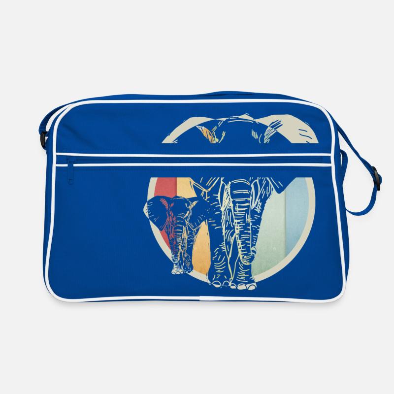 Bunter retro Elefant - Retro Tasche - Blau/Weiß